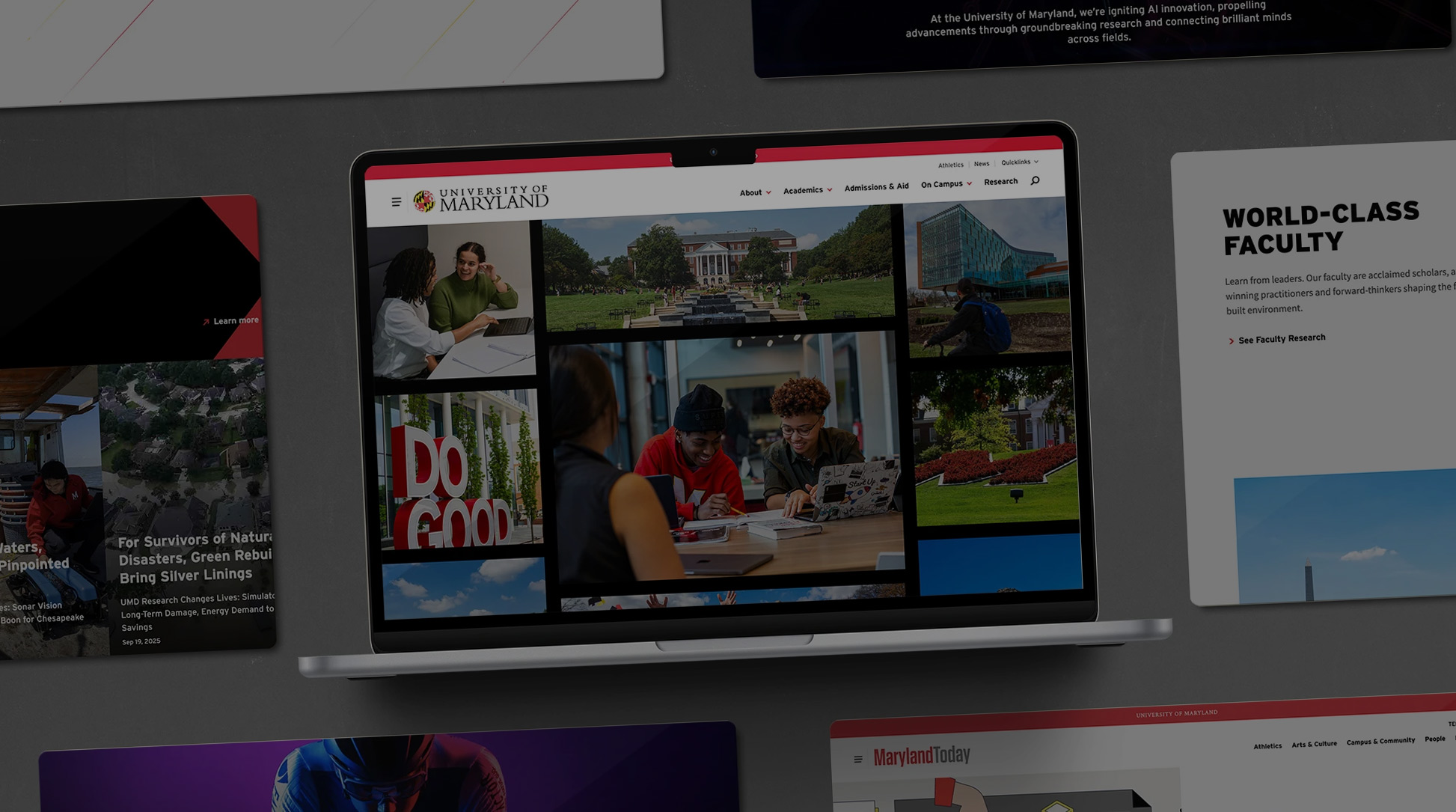 Smiling University of Maryland graduates in their regalia